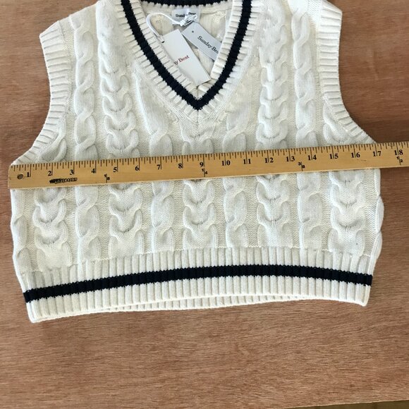 Sunday Best Winston Sweater Vest Women XS White Cable Knit Wool Nylon V Neck - Picture 7 of 11